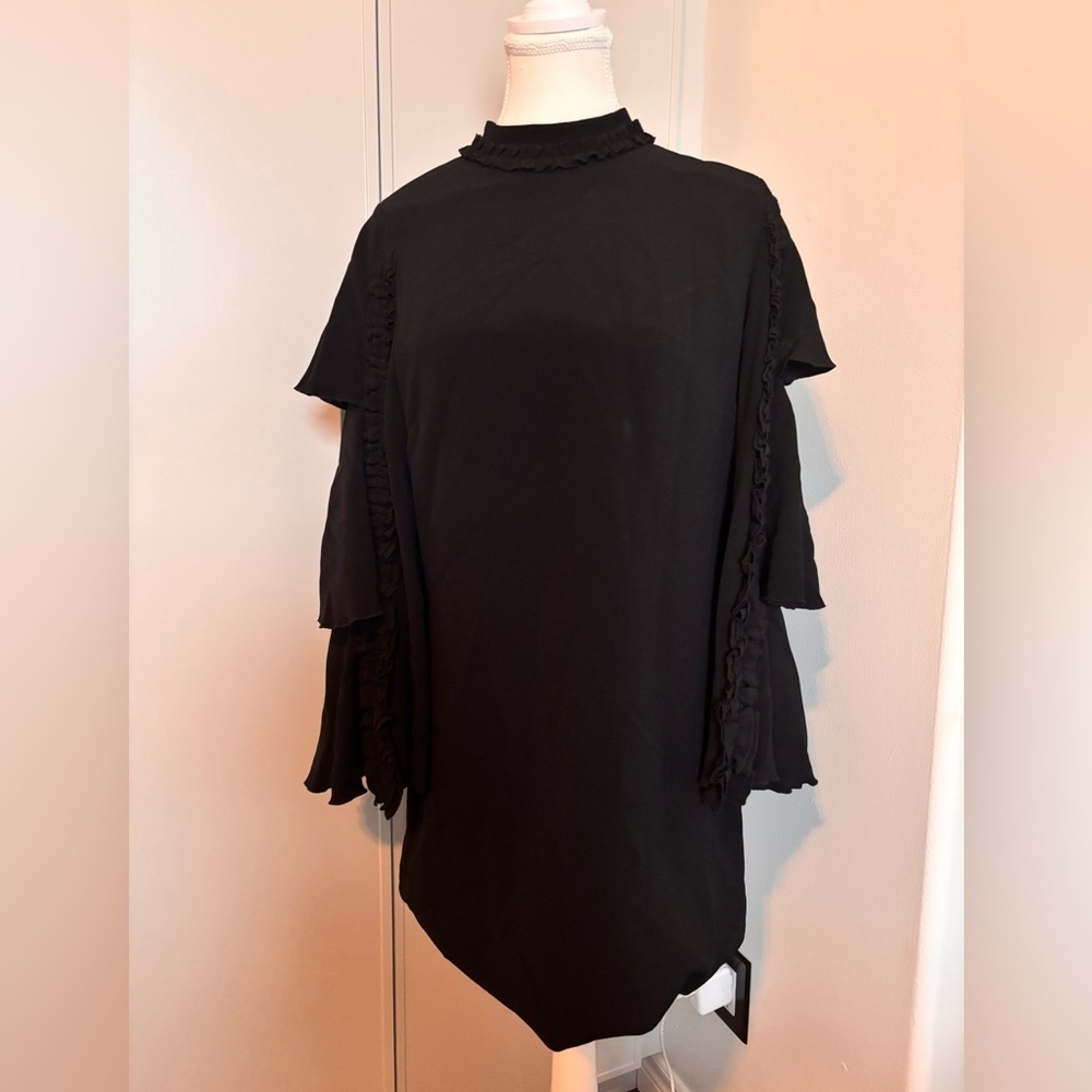 Alexis Marianne Tiered Bell-Sleeve Crepe Mini Dress Black